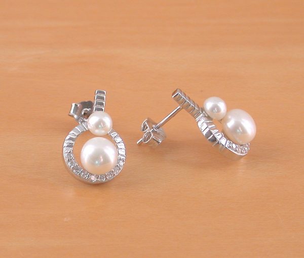 pearl and Cz button earrings