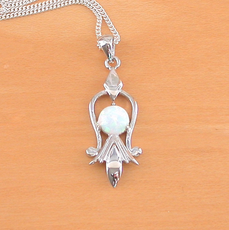 sterling silver white opal necklace