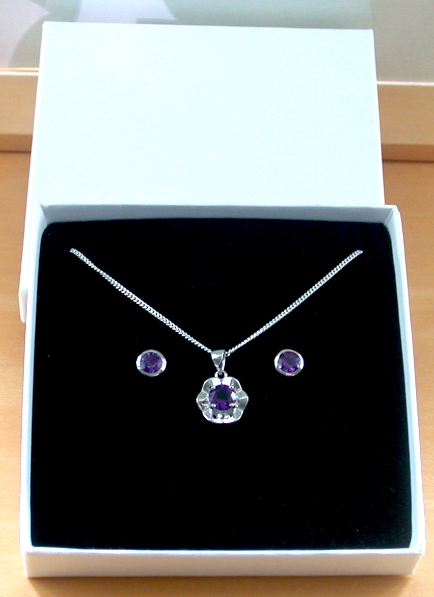 amethyst gemstone necklace and earrings set