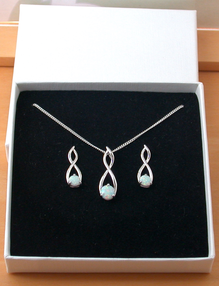 sterling silver opal necklace and earrings