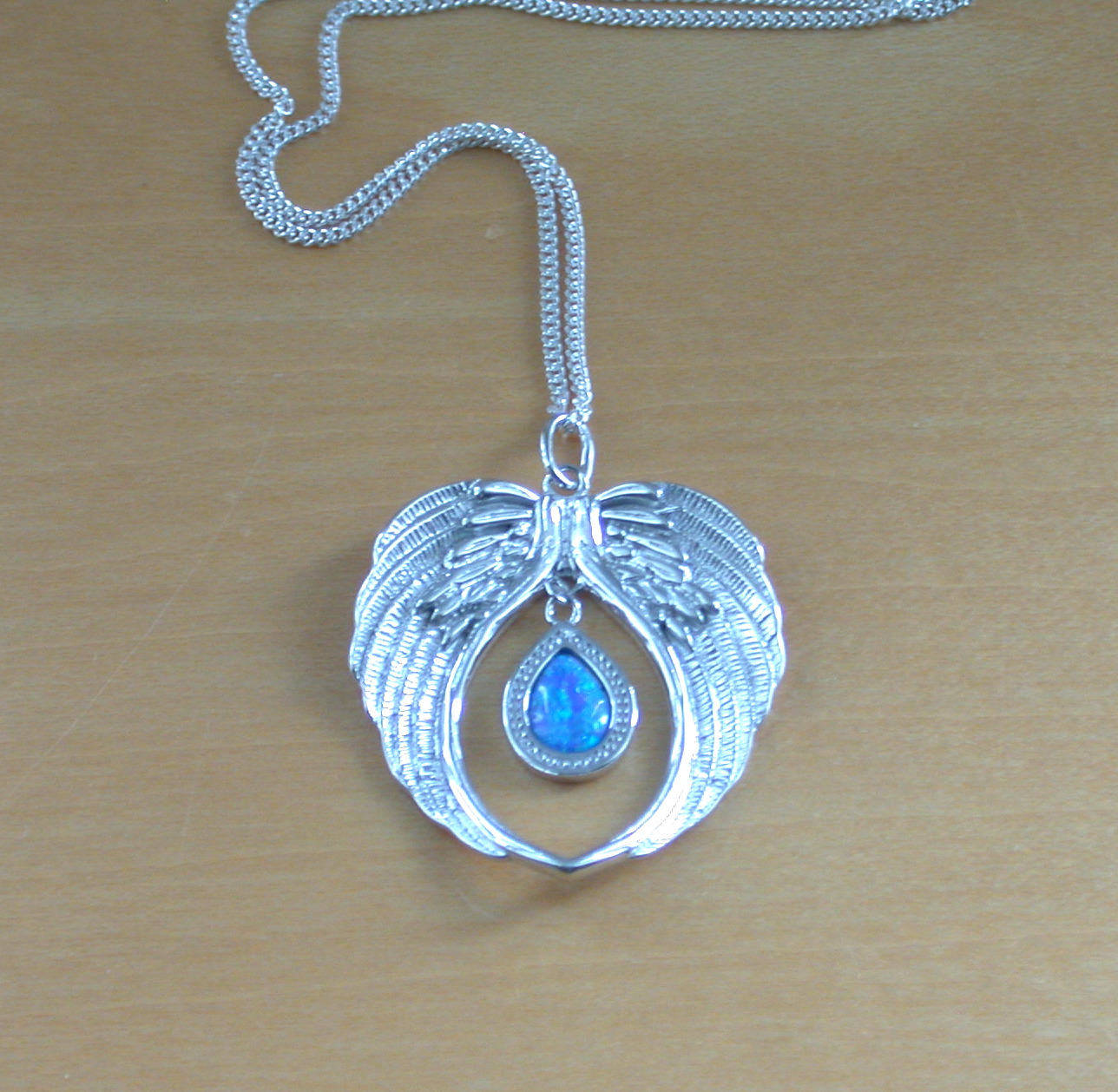 blue opal angel wing necklace