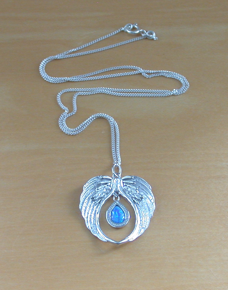 Sterling Silver Blue Opal Angel Wing Necklace & Earrings - Image 4