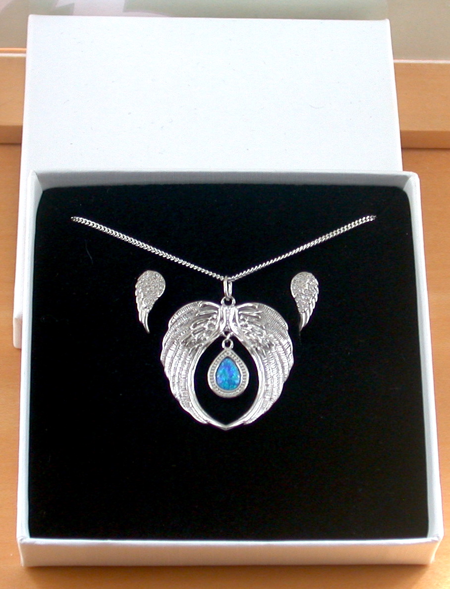 angel wing necklace and earrings