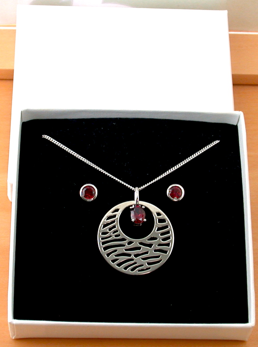sterling silver garnet necklace and earrings