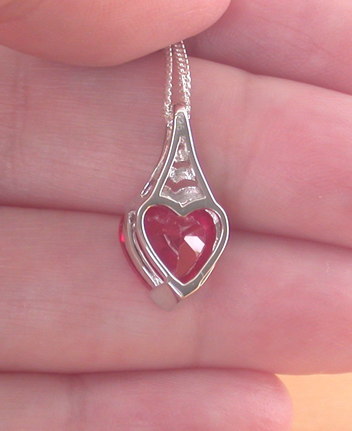 Sterling Silver Ruby Heart Pendant & Chain - Image 5