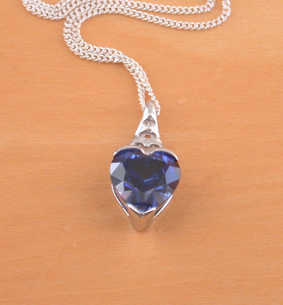 sterling silver sapphire heart necklace