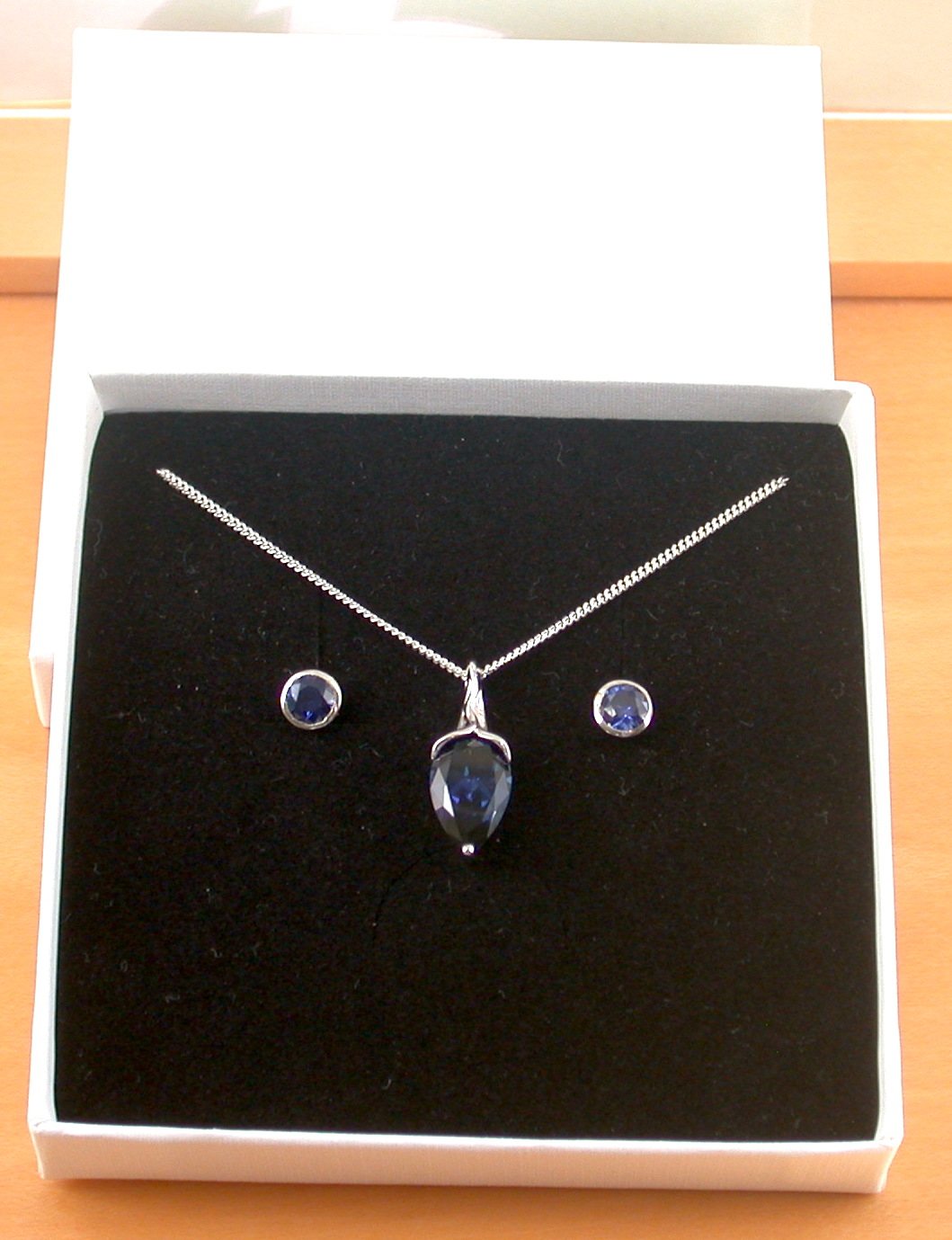 sterling silver sapphire necklace and earrings