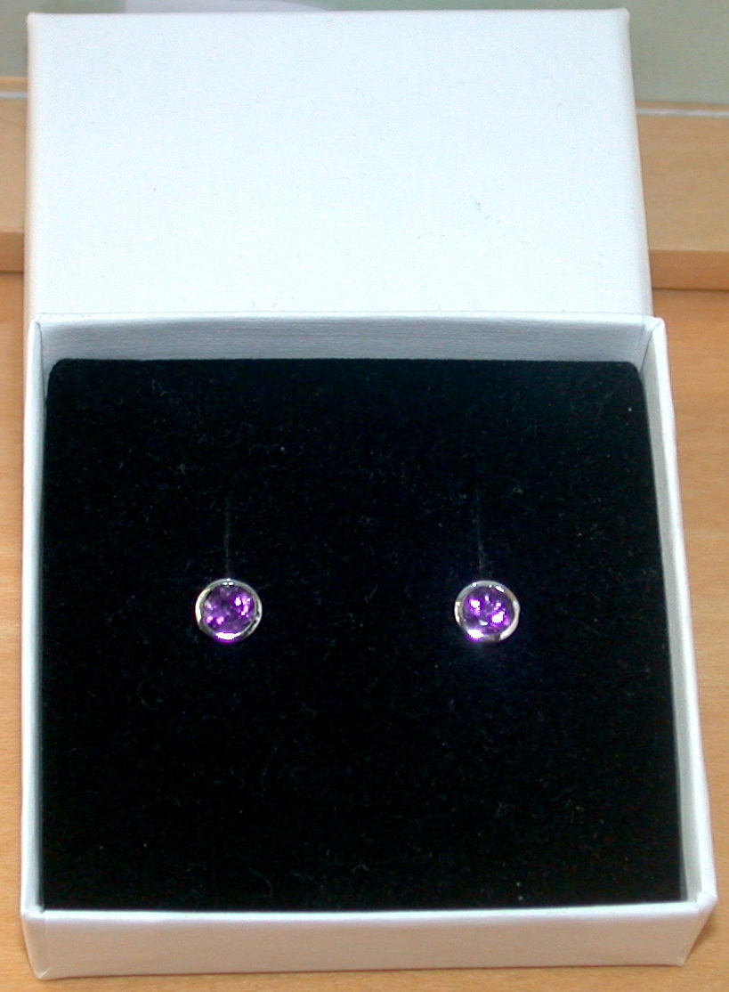 amethyst stud earrings in gift box