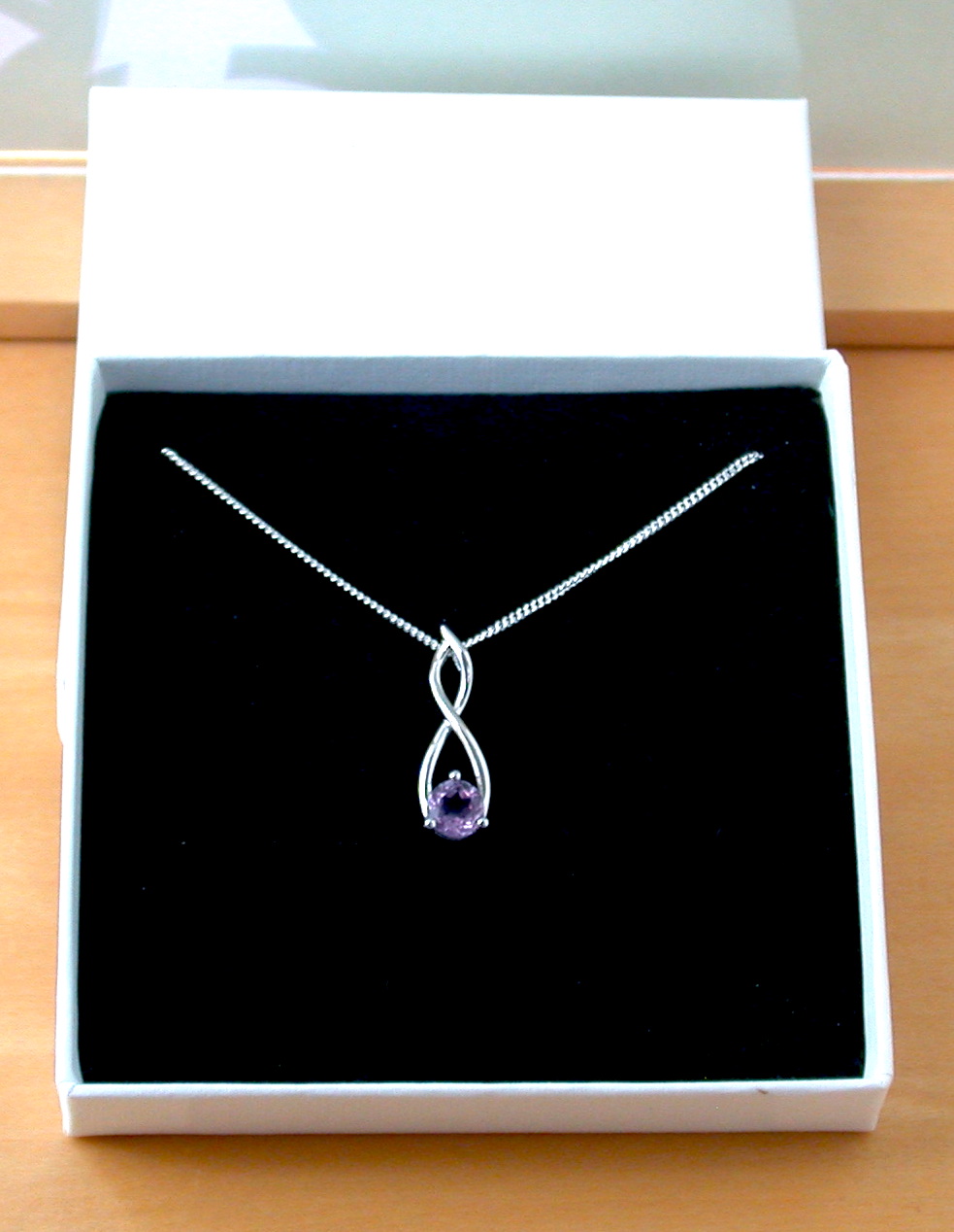 silver amethyst necklace in gift box