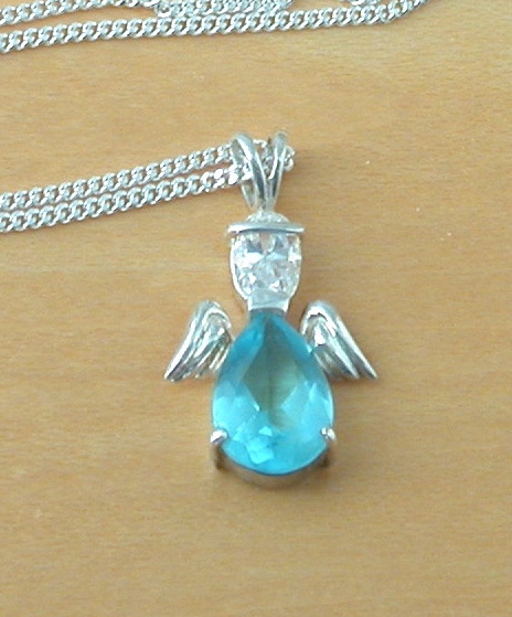 blue Cz angel necklace