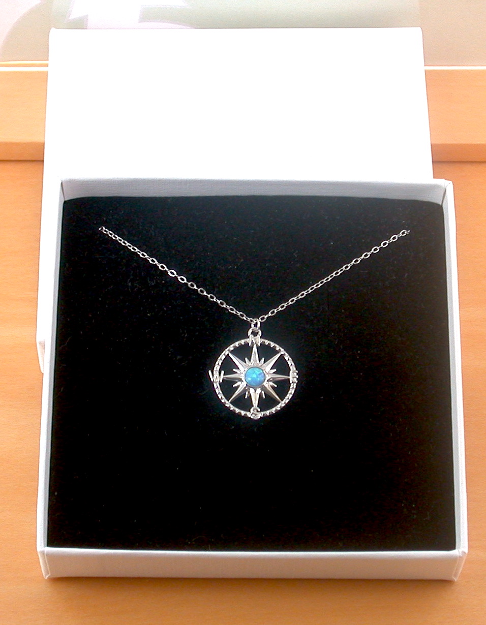 blue opal compass necklace in gift box