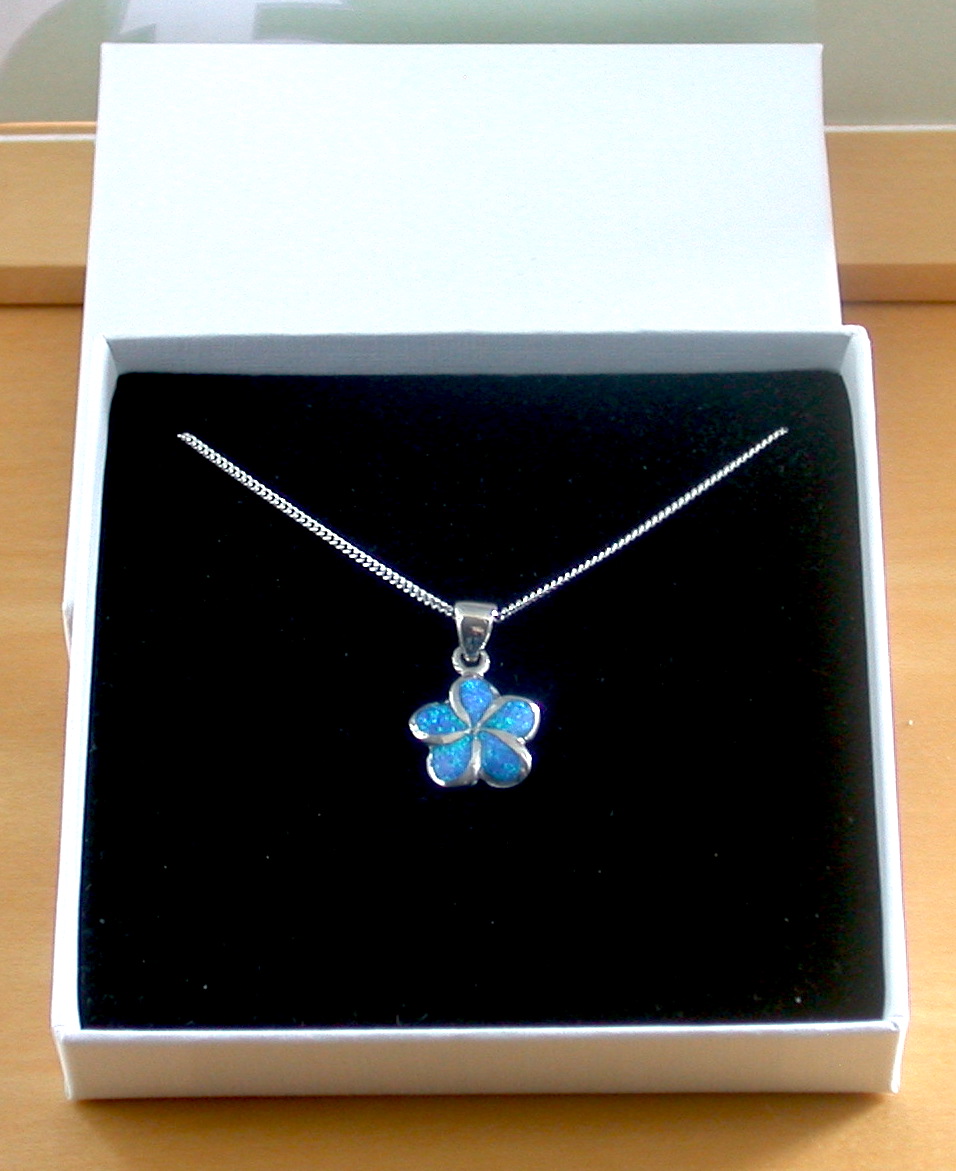 blue opal flower necklace in gift box