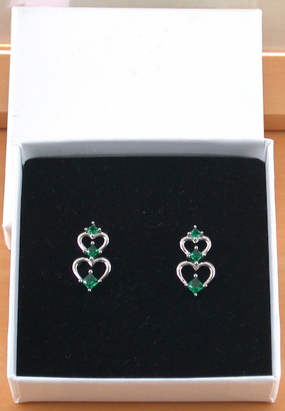 emerald heart earrings in gift box