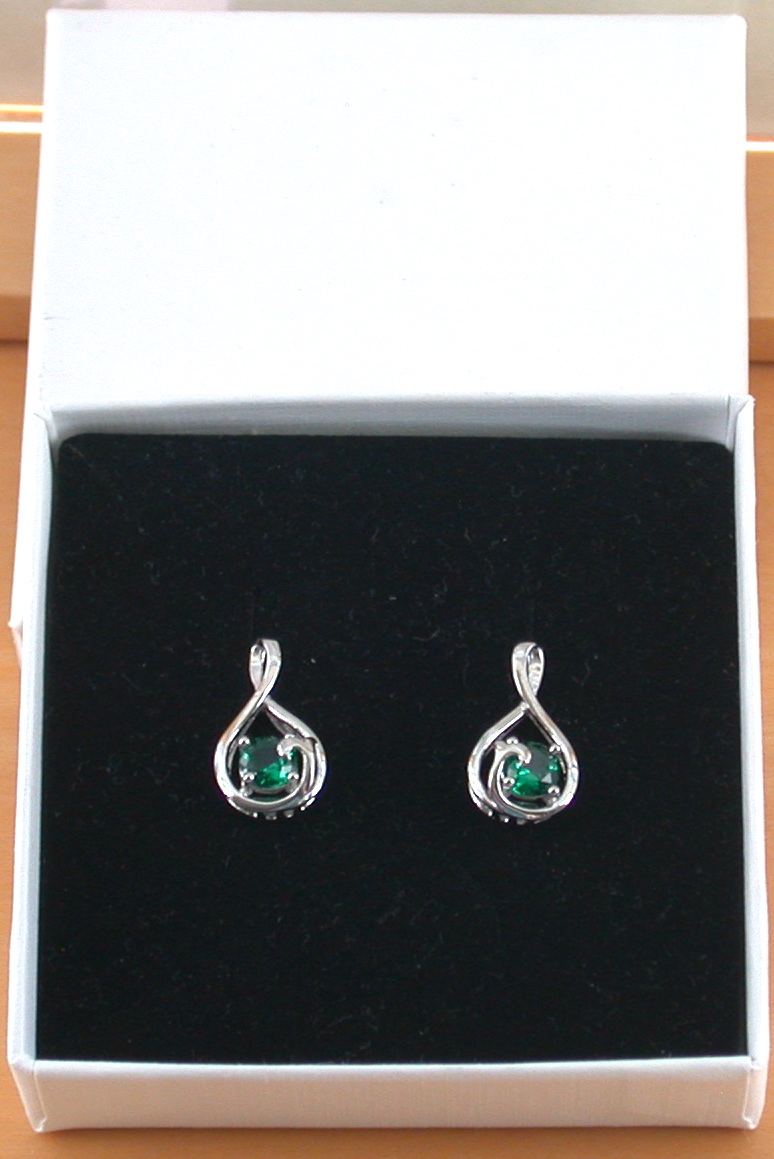 emerald earrings in gift box