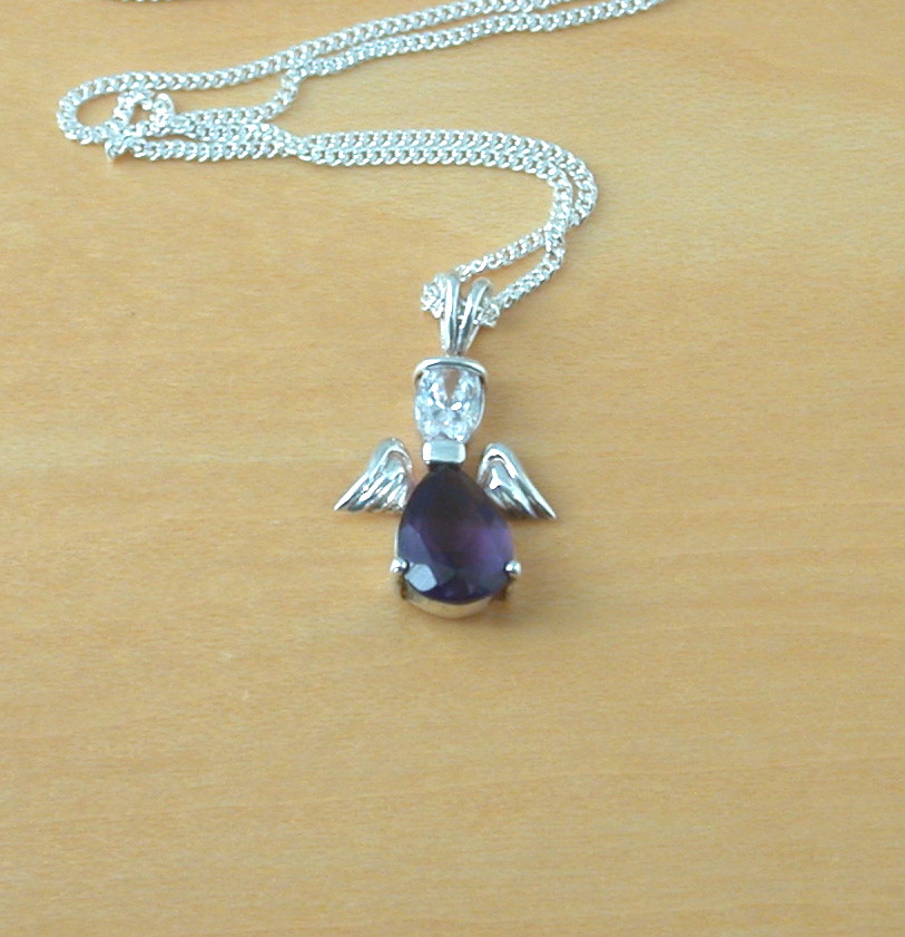 Sterling Silver Purple Cz Angel Pendant & Chain - Image 3