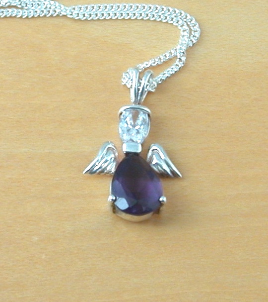 purple Cz angel necklace