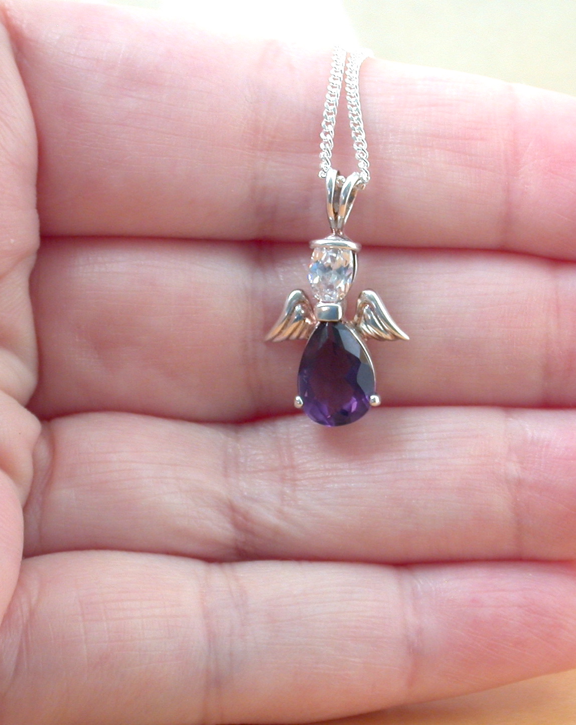 Sterling Silver Purple Cz Angel Pendant & Chain - Image 4