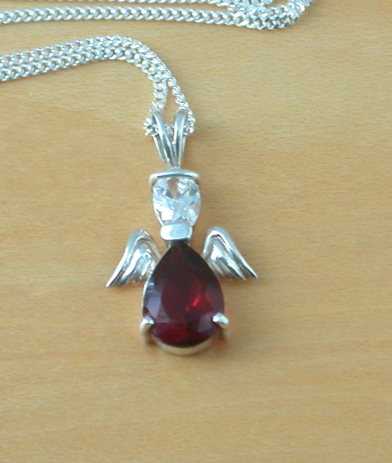Red Cz angel necklace