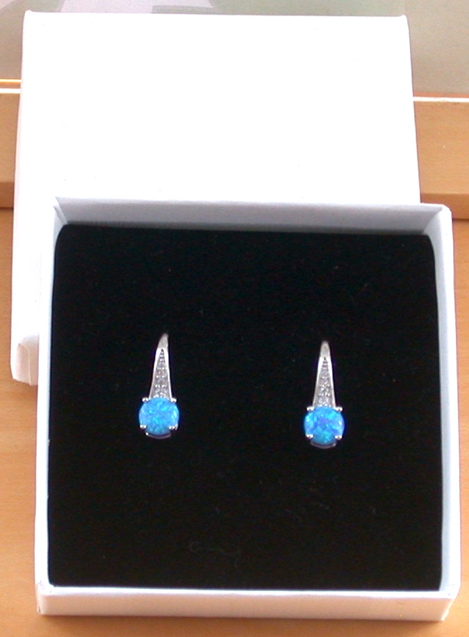 blue opal earrings in gift box
