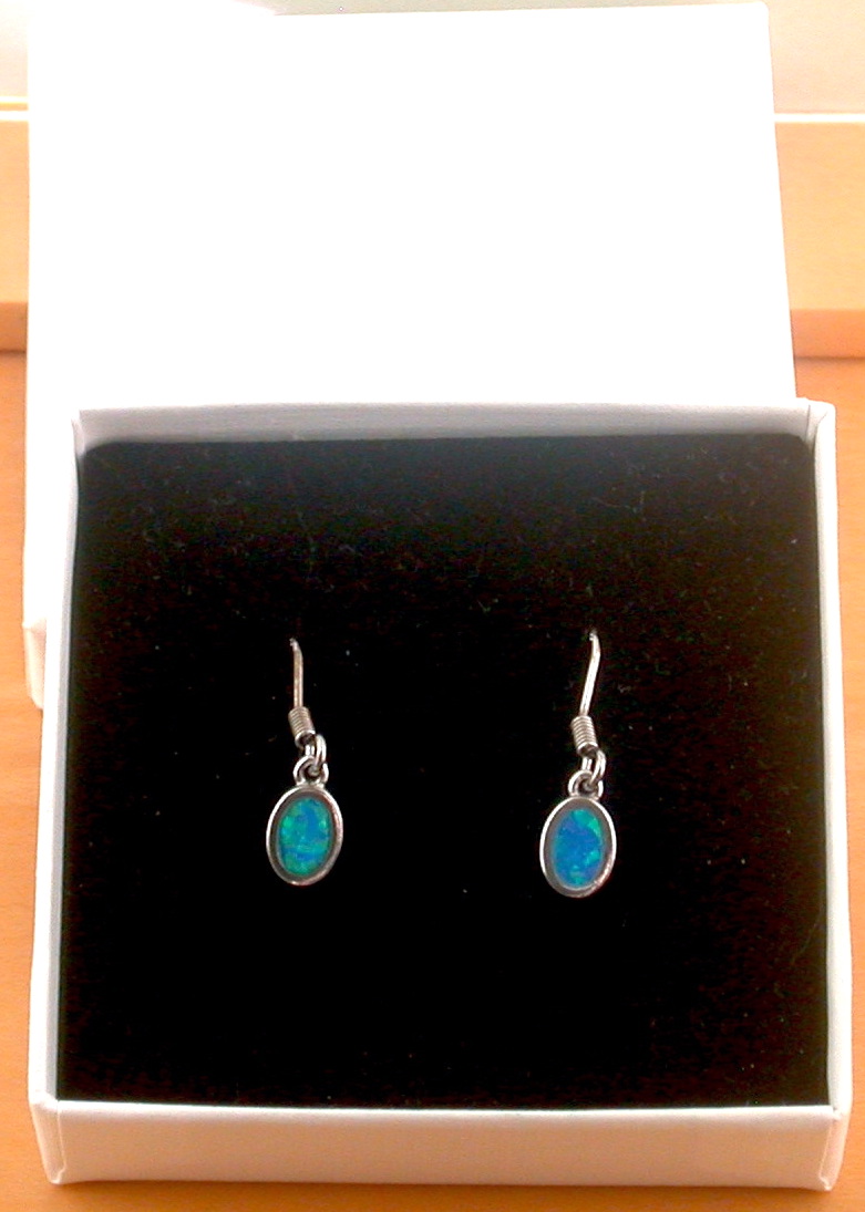 blue opal earrings in gift box