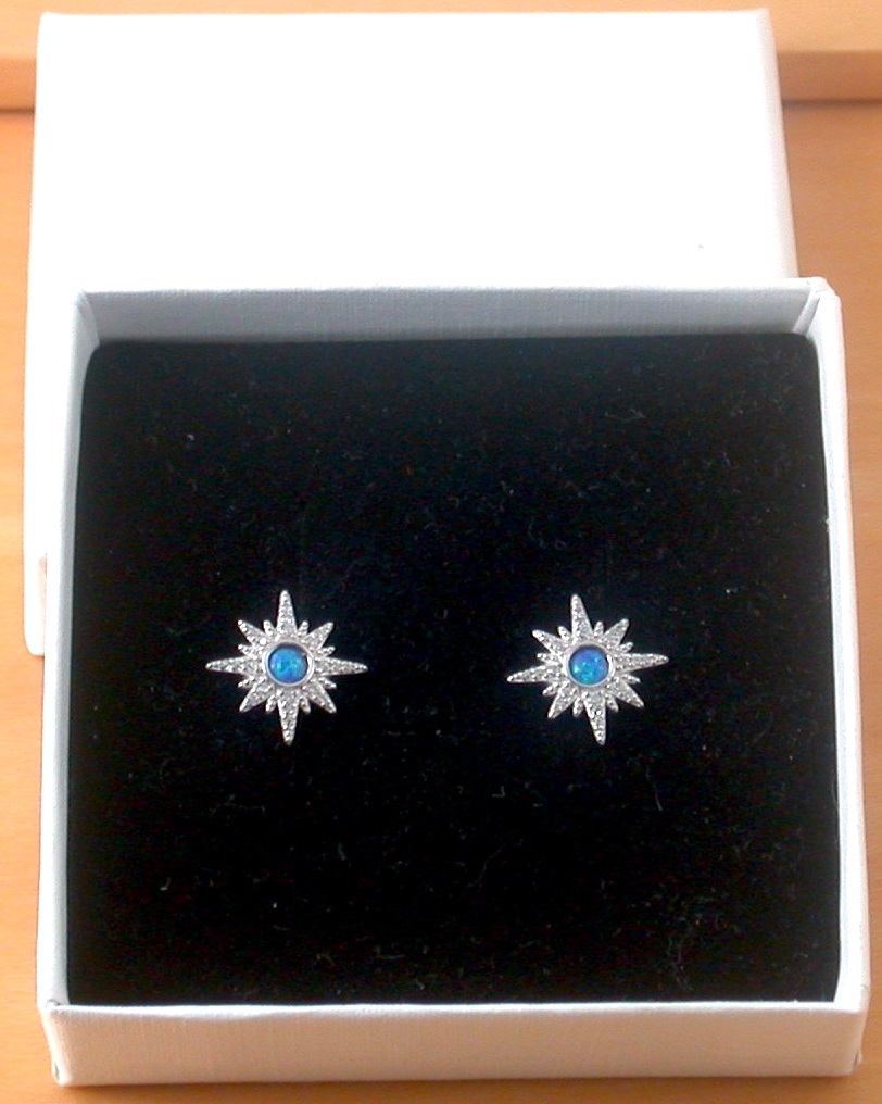 blue opal earrings in gift box