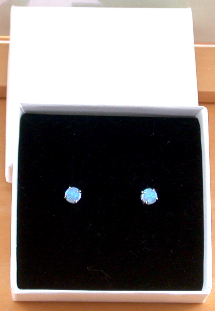 blue opal earrings in gift box