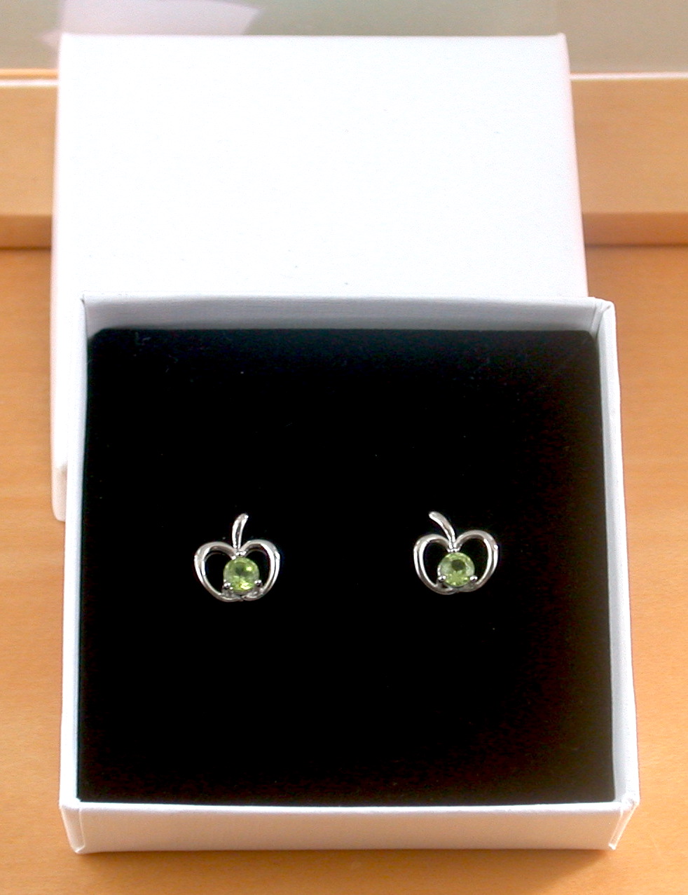 peridot earrings in gift box