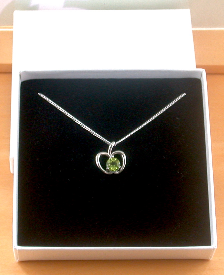 peridot apple necklace in gift box