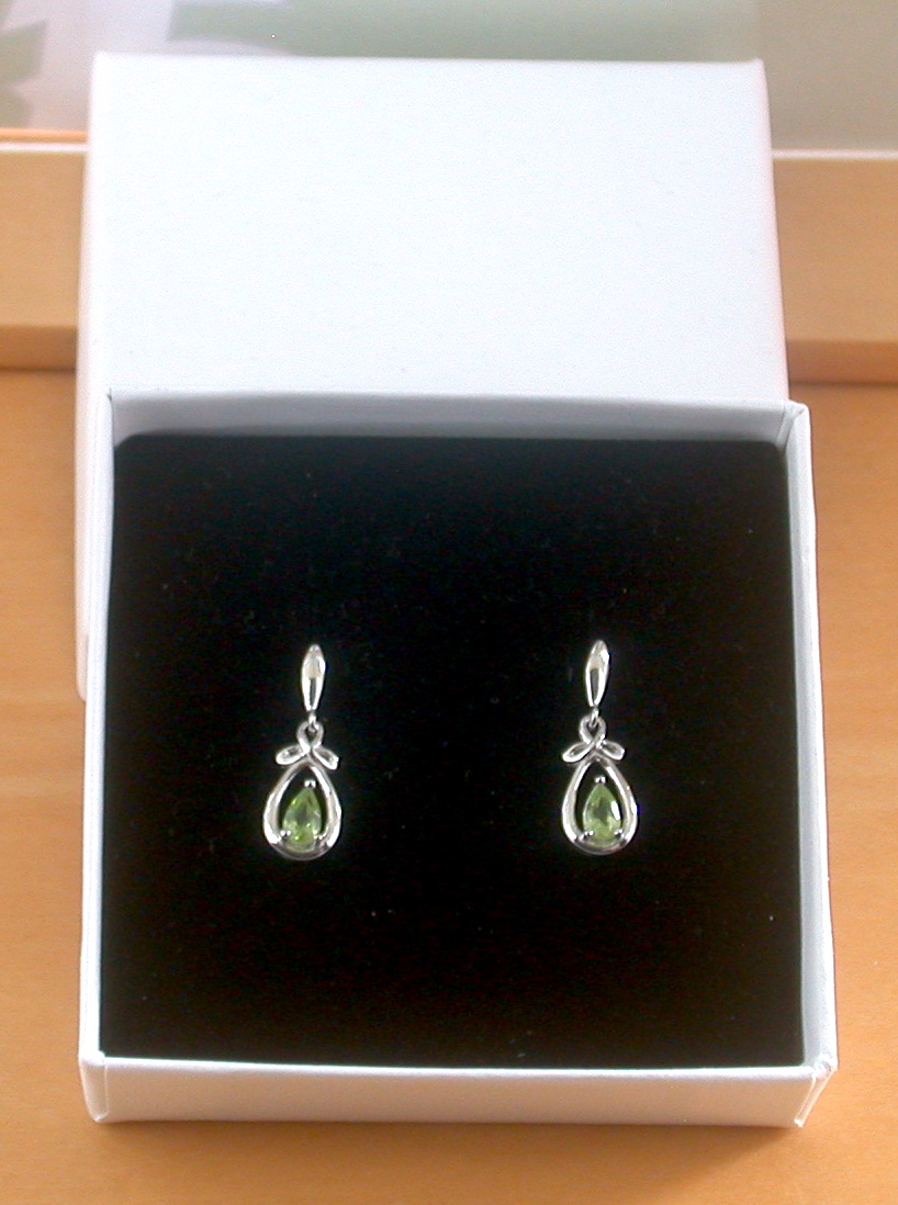 peridot earrings in gift box