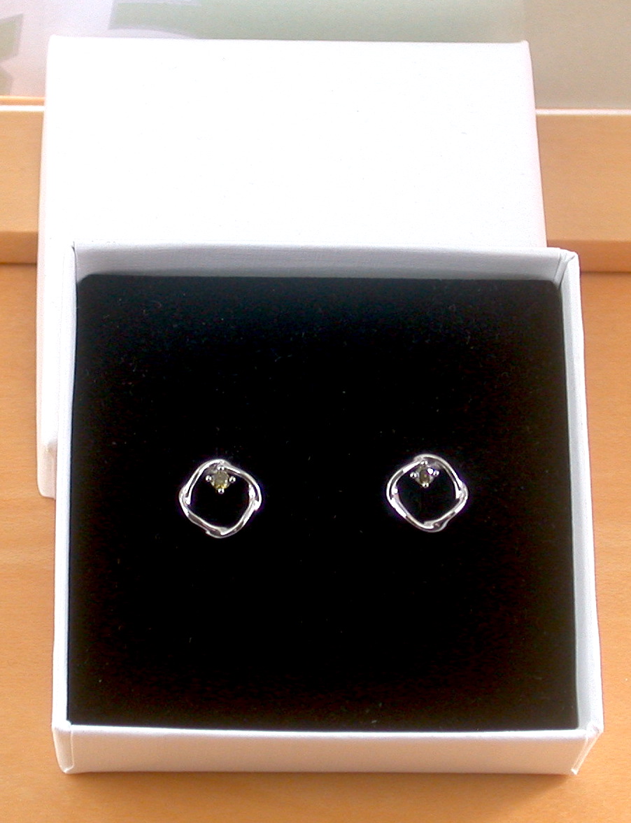 peridot earrings in box