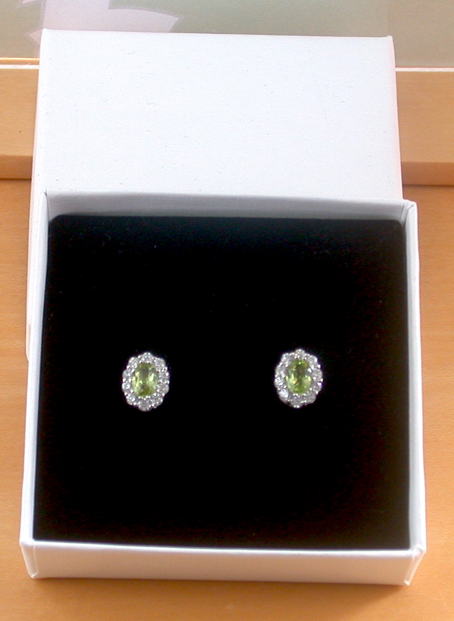 peridot earrings in gift box