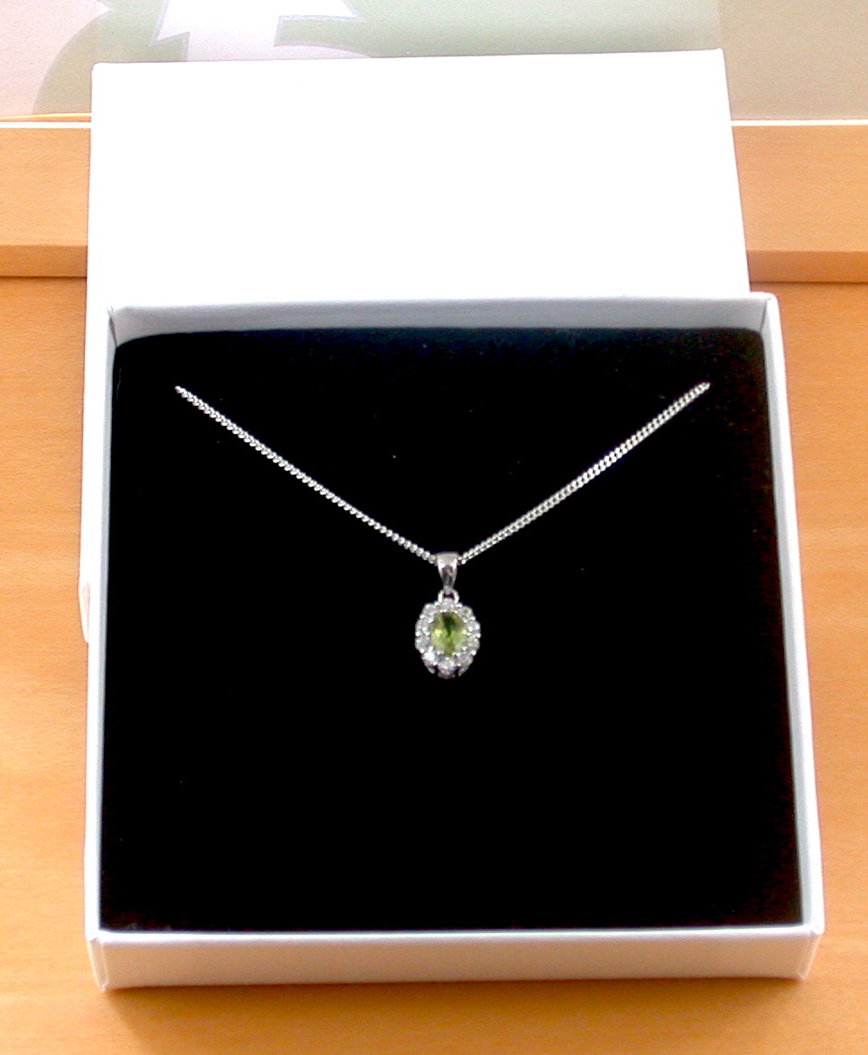 peridot necklace in gift box