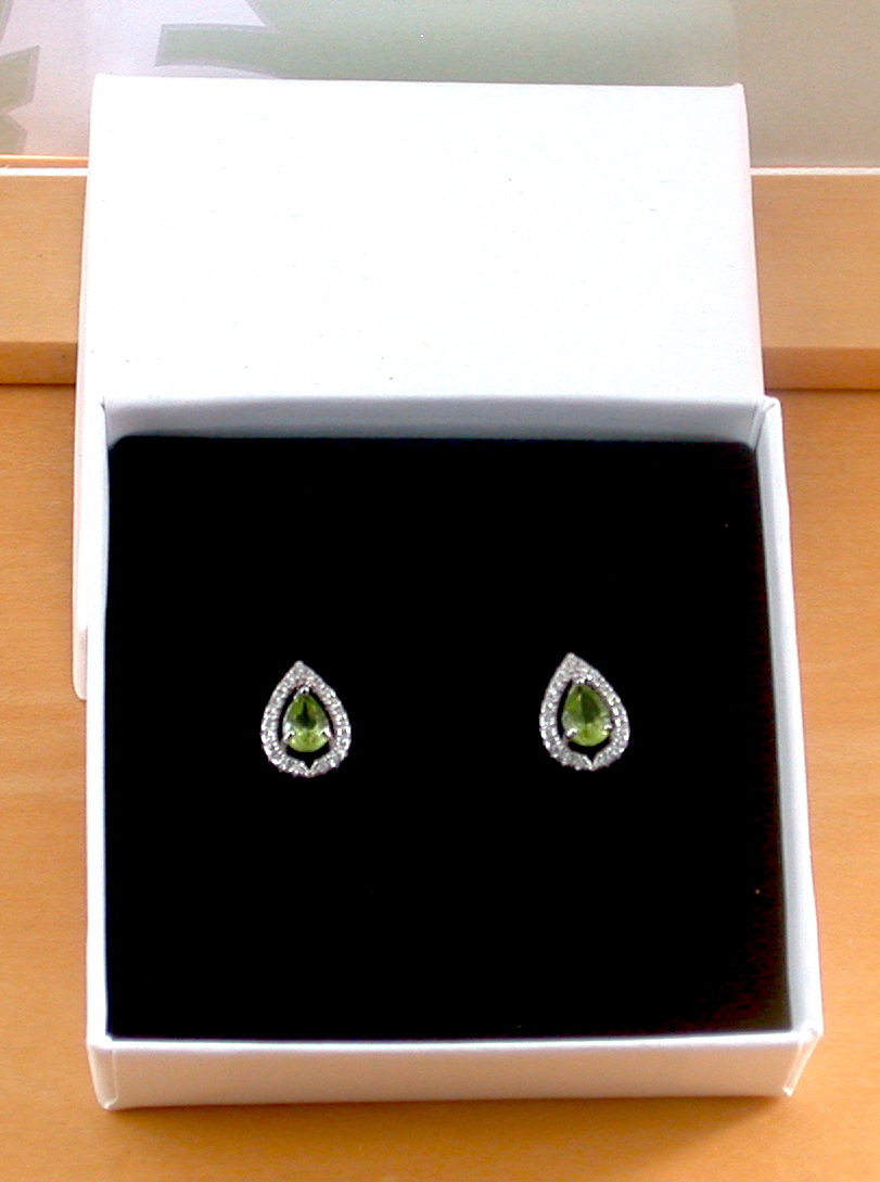 peridot earrings in gift box