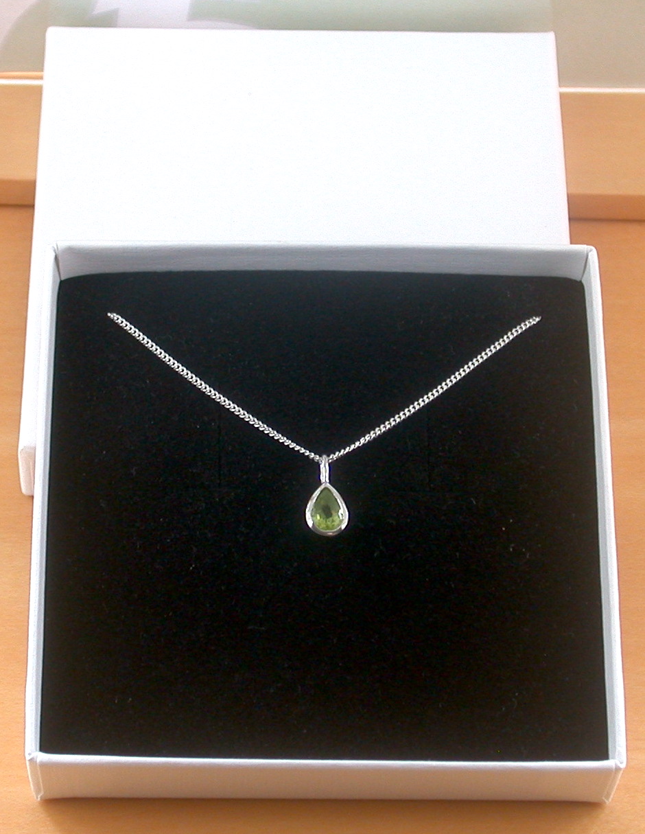 peridot necklace in gift box
