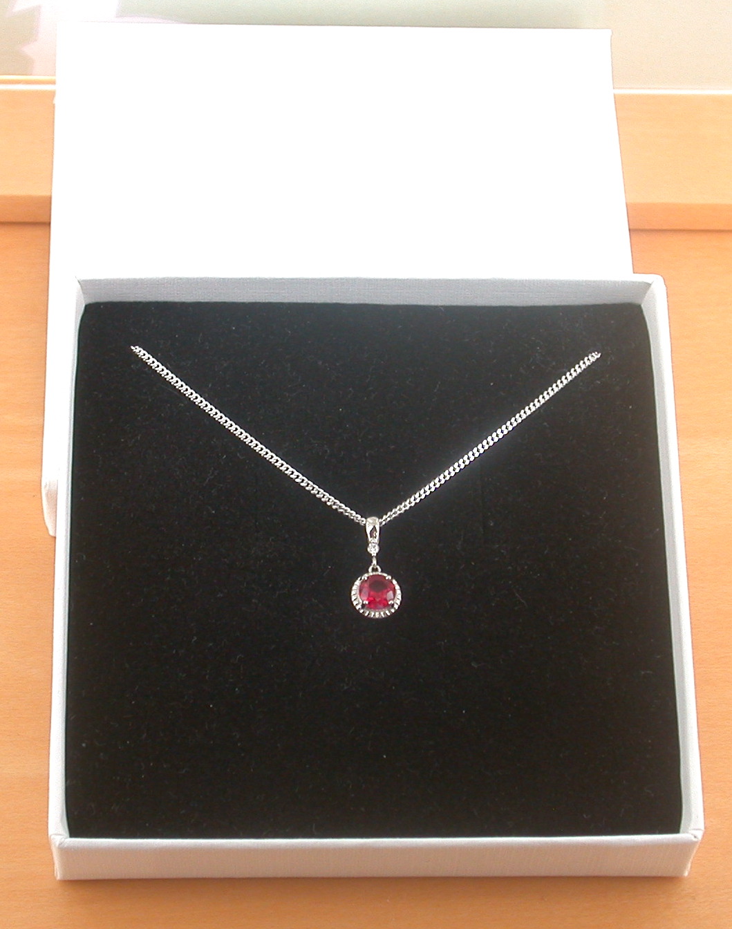 sterling silver ruby necklace in gift box