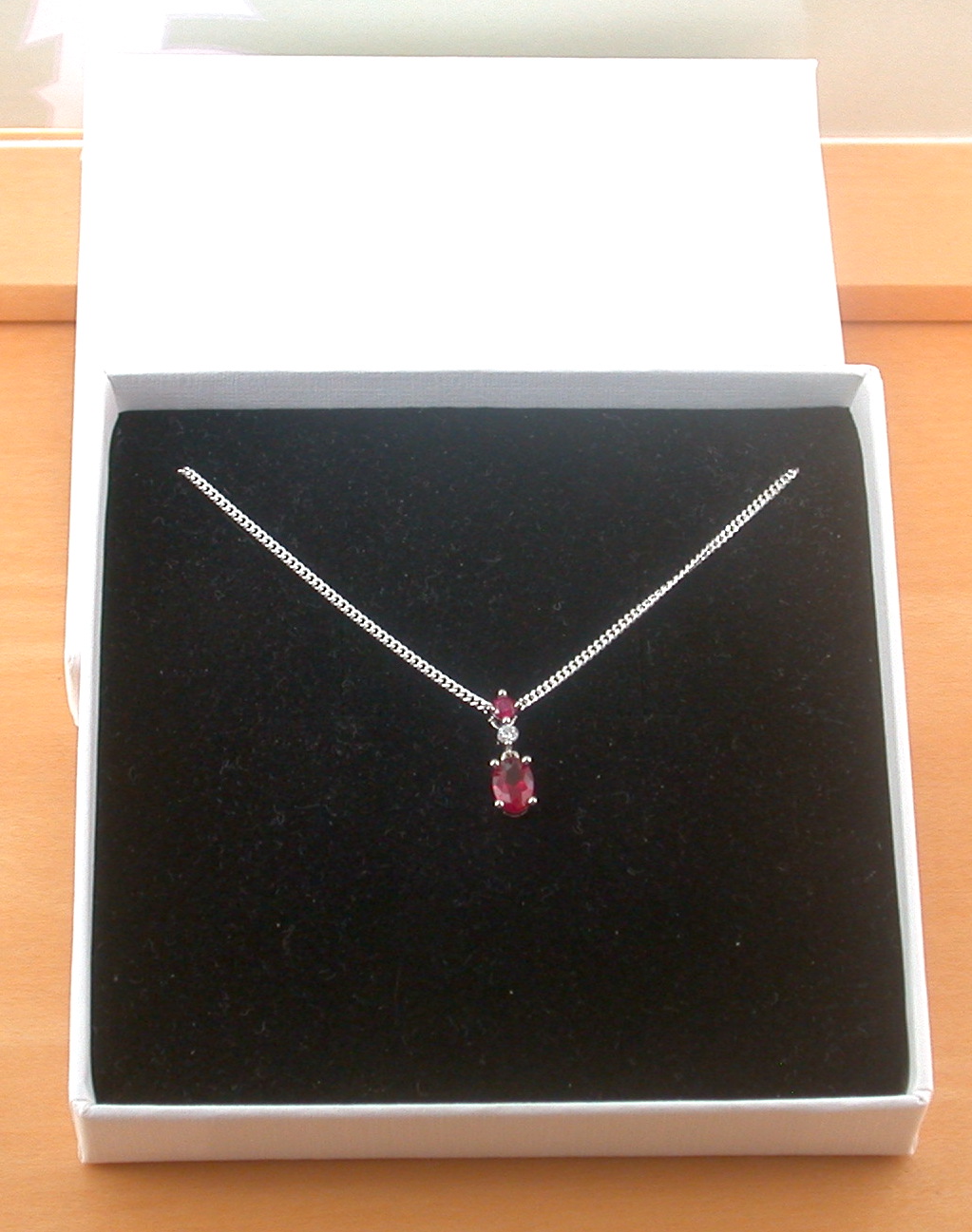 ruby necklace in gift box