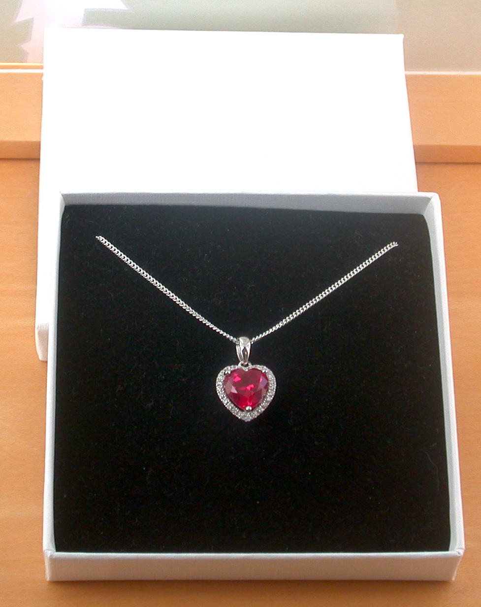 ruby heart necklace in gift box