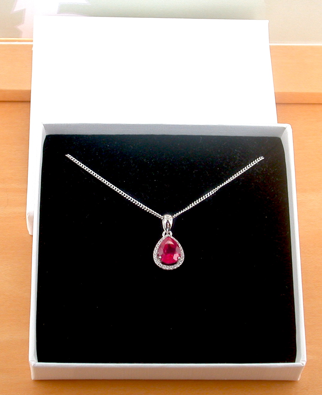 ruby necklace in a gift box