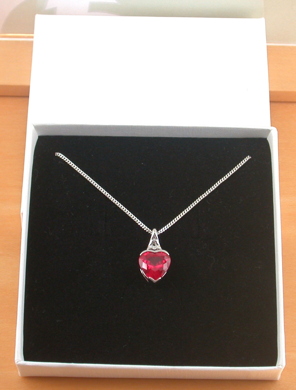 ruby heart necklace in gift box