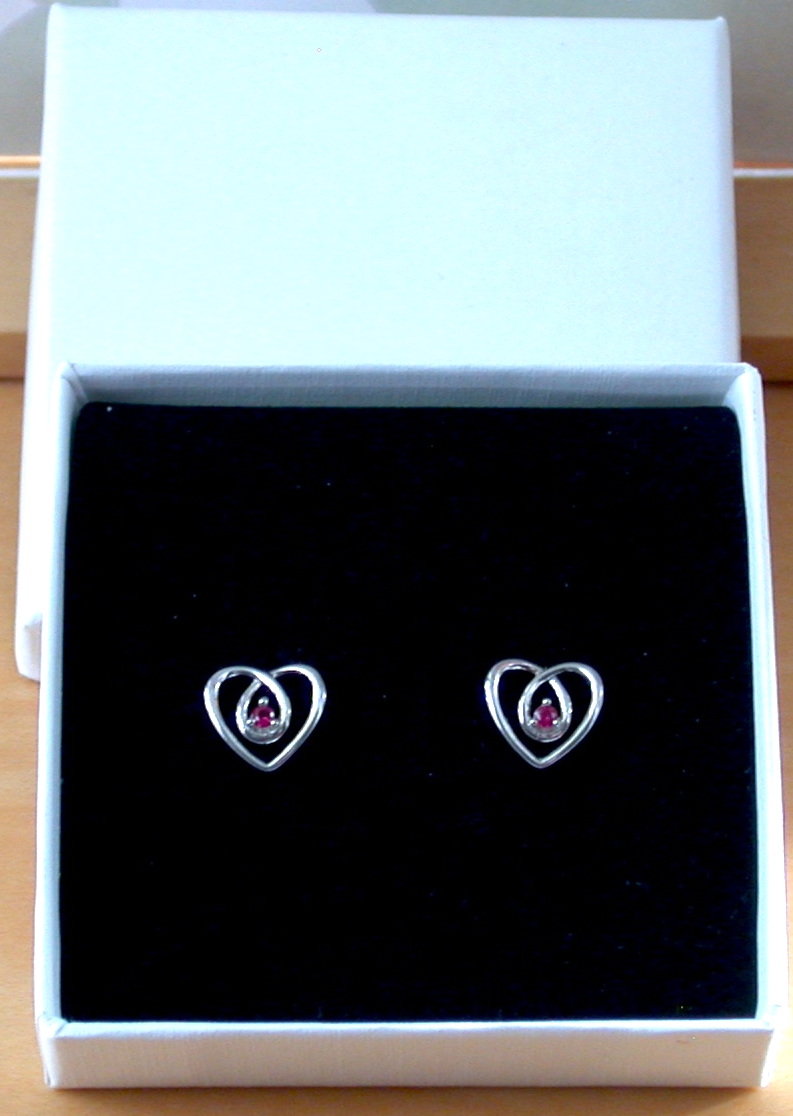 ruby heart earrings in gift box