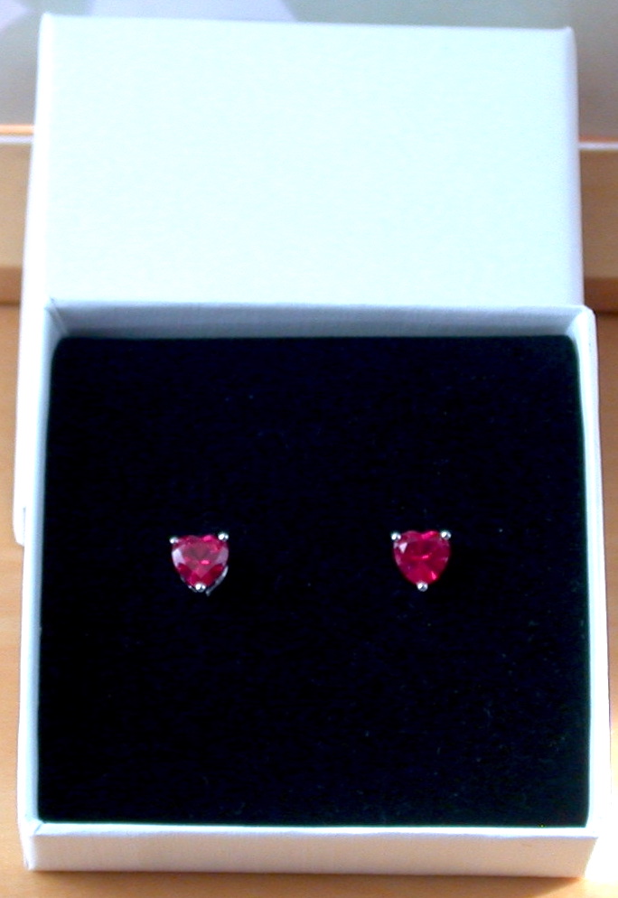 ruby heart earrings in gift box
