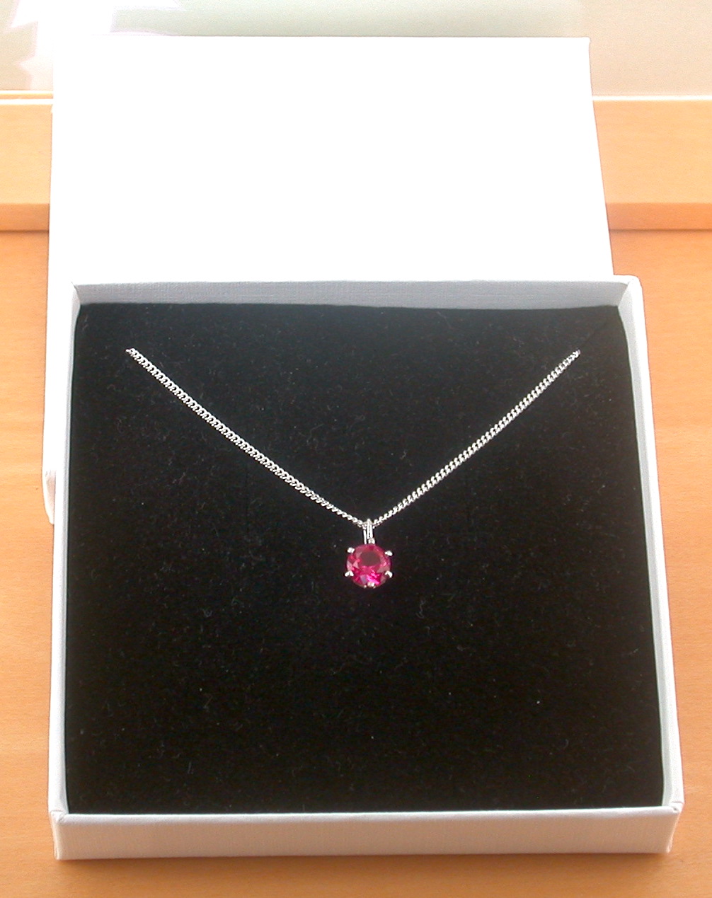ruby necklace in a gift box