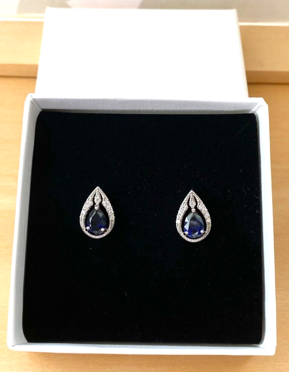 sapphire earrings in gift box
