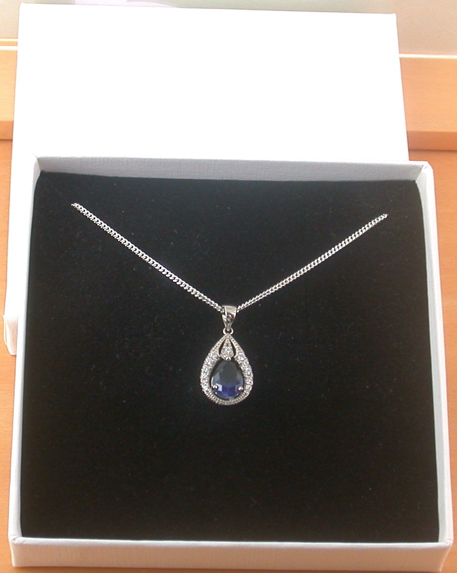 sapphire necklace in gift box