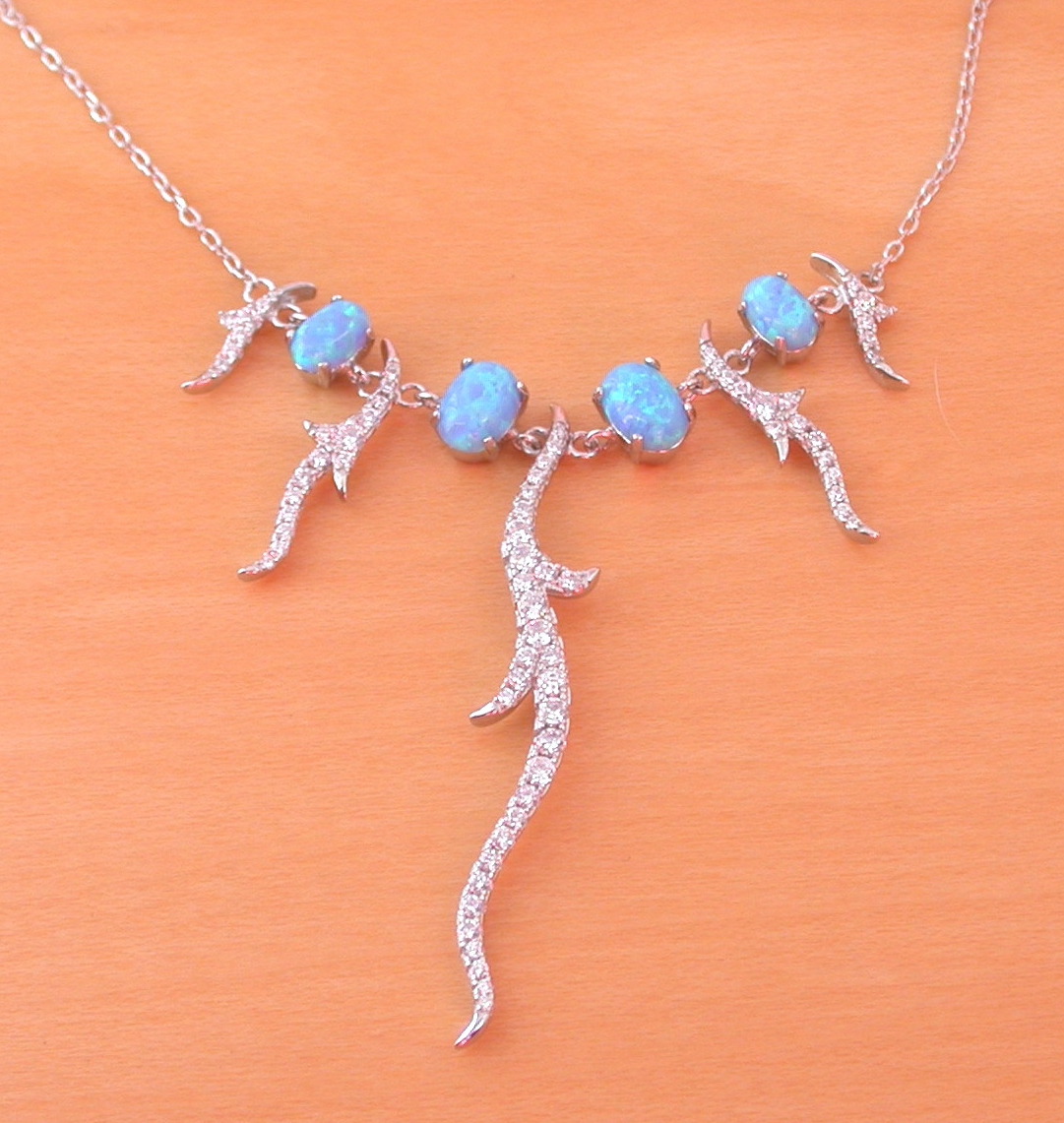 blue opal and Cz necklace