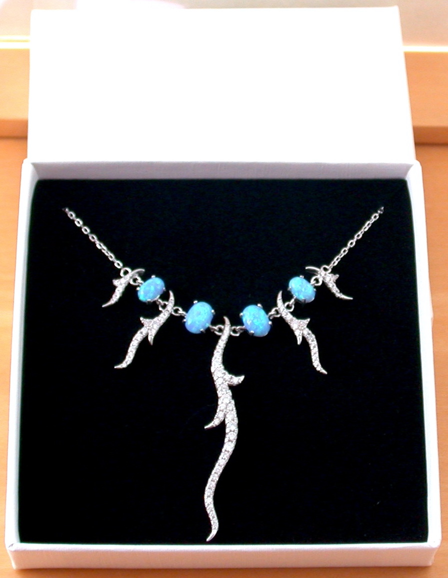 blue opal necklace in gift box