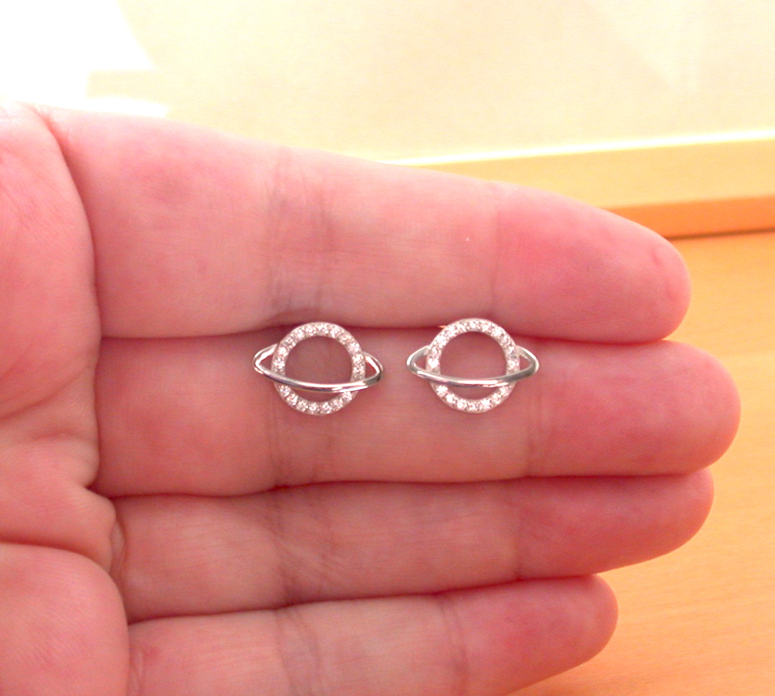Sterling Silver Cz Planet Earrings - Image 3