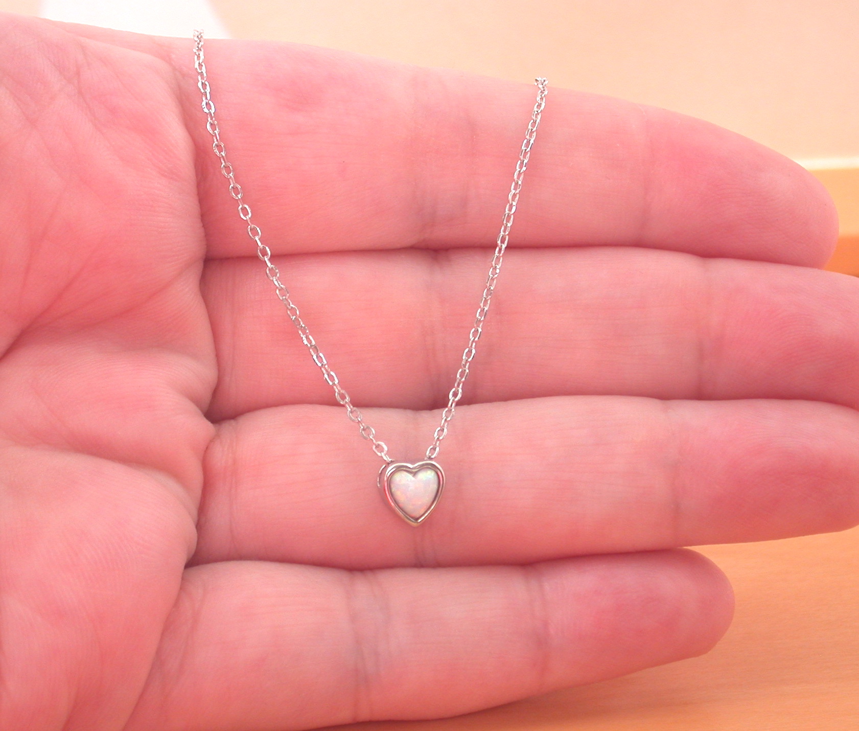 White Opal Heart Necklace & Earrings - Image 4